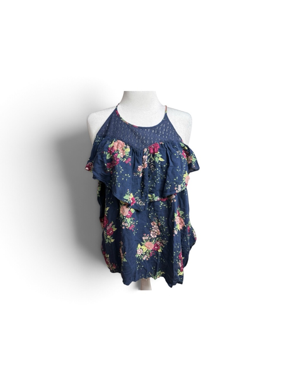 torrid Navy Floral Ruffle Halter Camisole size 0-M/L-10/12